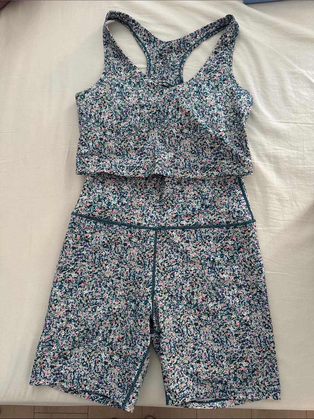 SAGE Collective Floral Racerback Matching Active Set in Surf, Pink and White